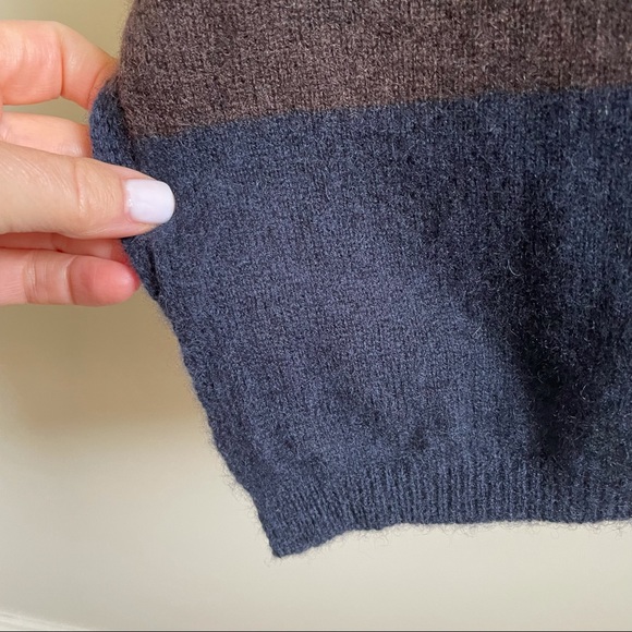 MINNIE ROSE Cashmere Striped 3/4 Sleeve Navy and Brown Oversized Sweater XS/S - Picture 6 of 9